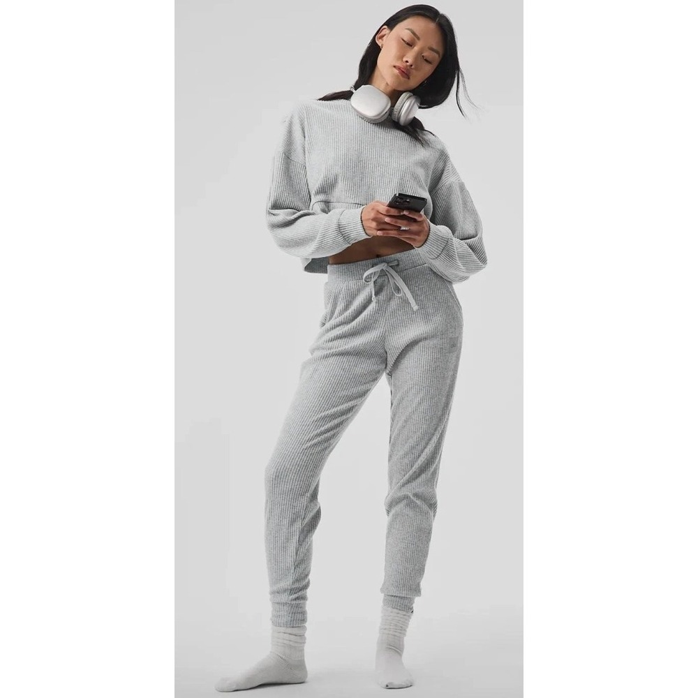Alo Yoga Muse Sweatpants Women's Size S Heather Grey Ribbed Knit Joggers W5784R‎